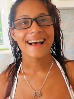 Large-breasted Latina with glasses fucked and jizzed on